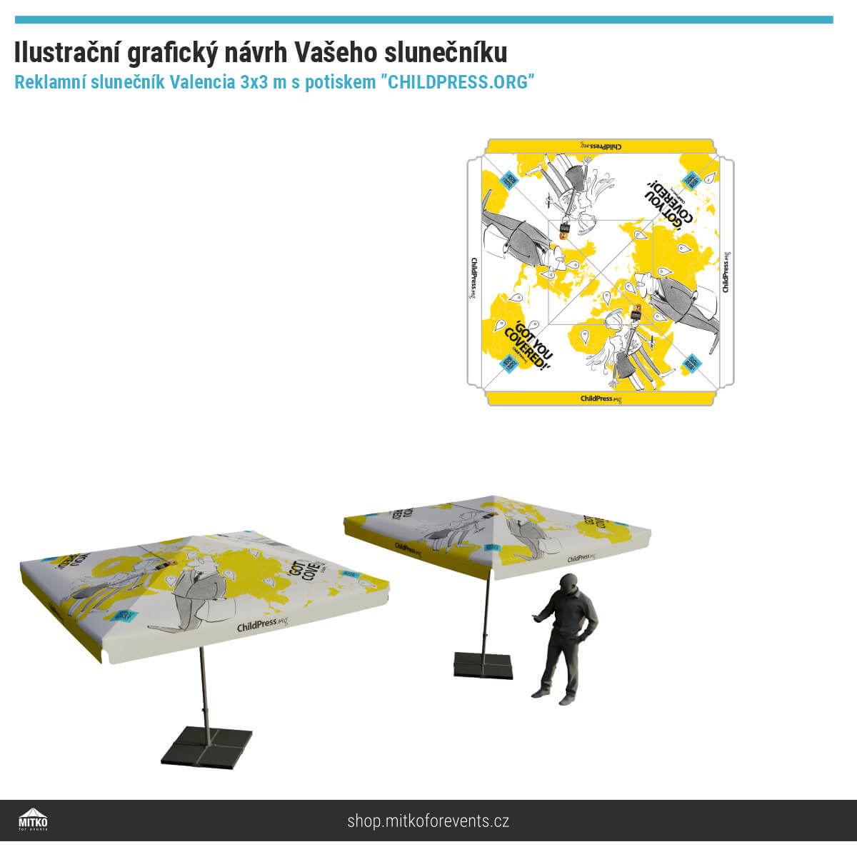 Reklamní slunečník Valencia 3x3 s potiskem Childpress